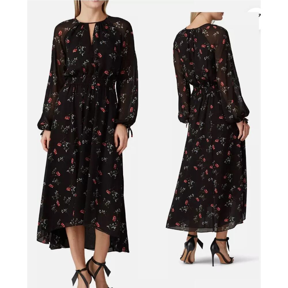 🔴Great Jones Women's Maxi Dress Floral Print Long Tie Sleeve Chiffon Size 10